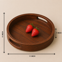 Wooden Round Serving Tray for Tea, Snacks & Coffee