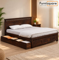 Sheesham Solid Wood King Size Kuber Bed with Drawer Trolley Storage for Beautiful Bedroom and House