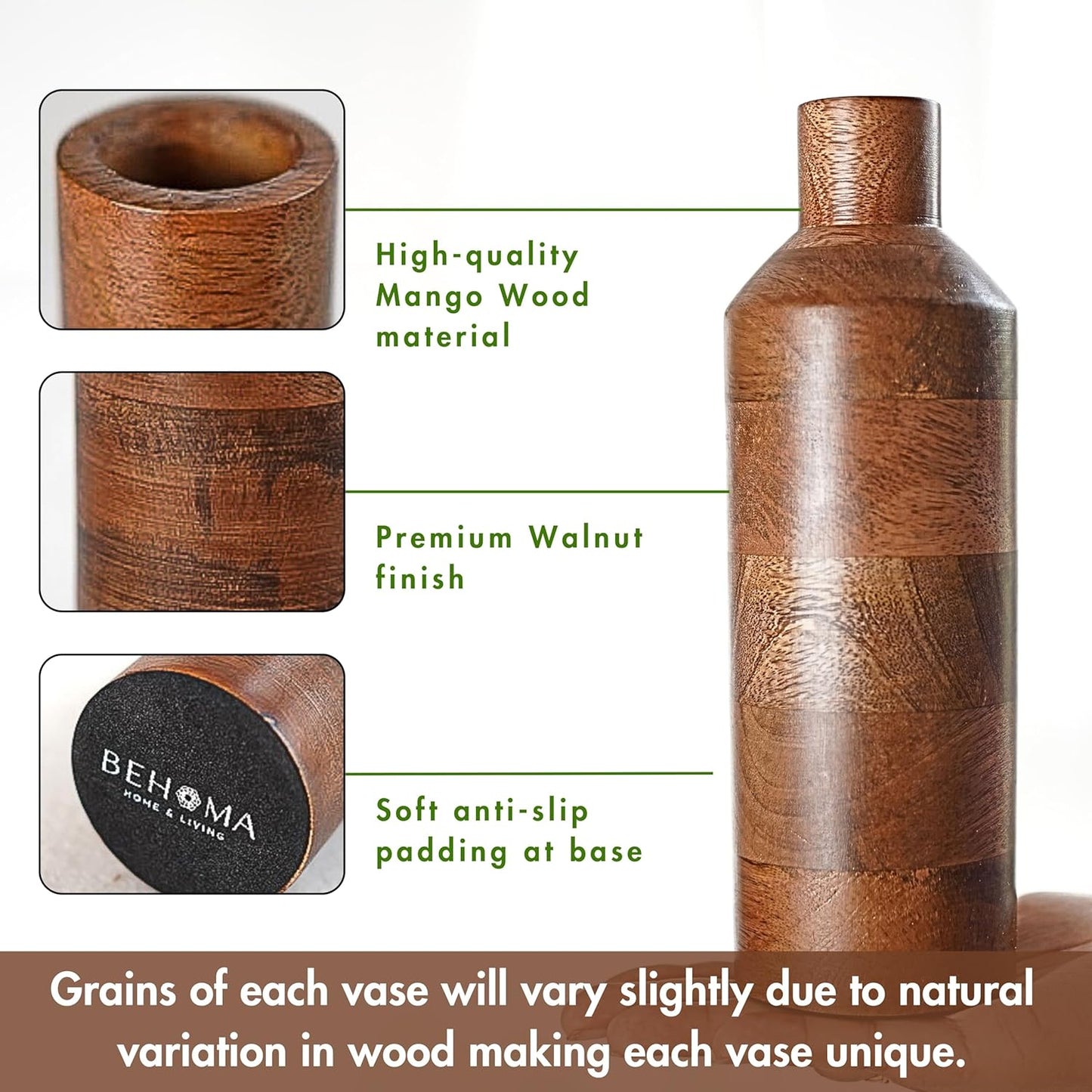 Mango Wood Flower Vases for Table Decor