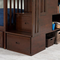 Wooden Twin Over Twin Bunk Bed with Stairs and Storage