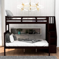 Solid Wood Bunk Bed with Stairs and Storage