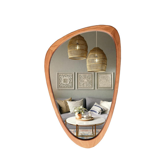 Wooden Wall Mirror in Asymmetrical Organic-Shaped