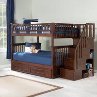 Wooden Twin Over Twin Bunk Bed with Stairs and Storage