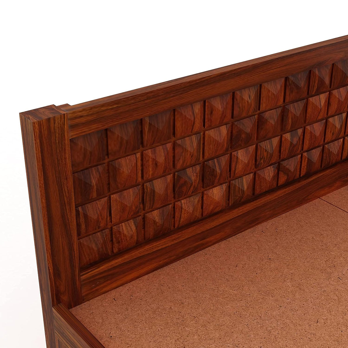 Solid Sheesham Wood Queen Size Bed with Storage | Wooden Double Bed Cot Bed with Box Storage for Bedroom | Diamond Design Bed with Storage