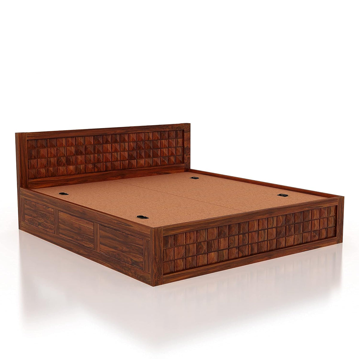 Solid Sheesham Wood Queen Size Bed with Storage | Wooden Double Bed Cot Bed with Box Storage for Bedroom | Diamond Design Bed with Storage