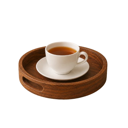Wooden Round Serving Tray for Tea, Snacks & Coffee