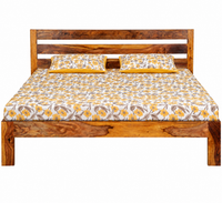 Solid Sheesham Wooden Double Bed with Slatted Headboard