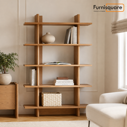 Wooden Bookshelf for Living Room in Natural Finish