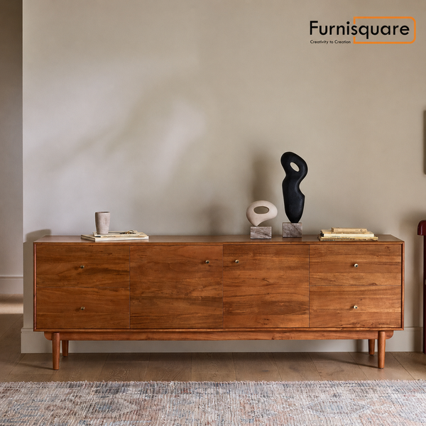 Solid Wood TV Unit in Natural Finish for Living Room