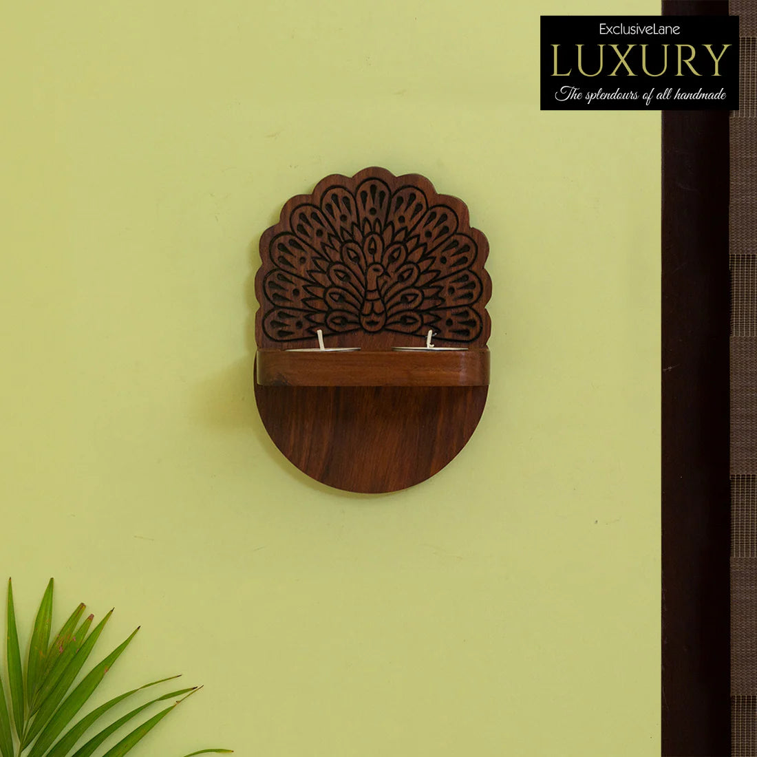 Solid Wood Hand Carved Wall Tea Light Holder