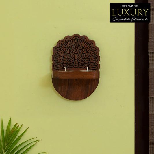 Solid Wood Hand Carved Wall Tea Light Holder