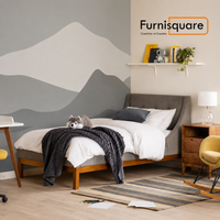 Solid Wood Single Bed with Upholstered Wingback