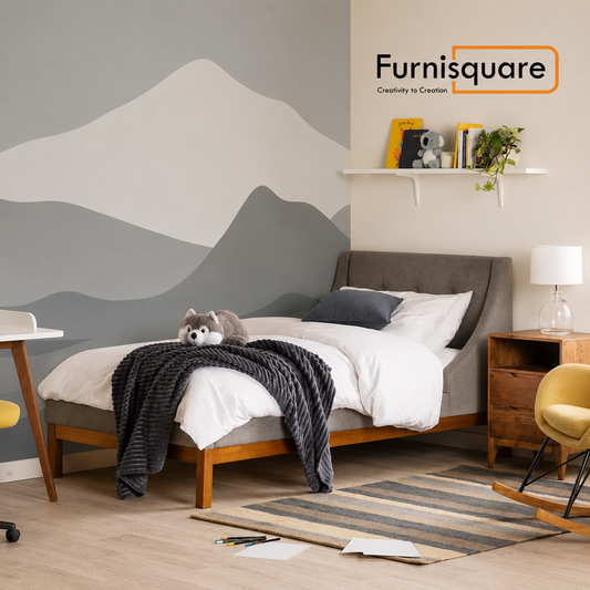 Solid Wood Single Bed with Upholstered Wingback
