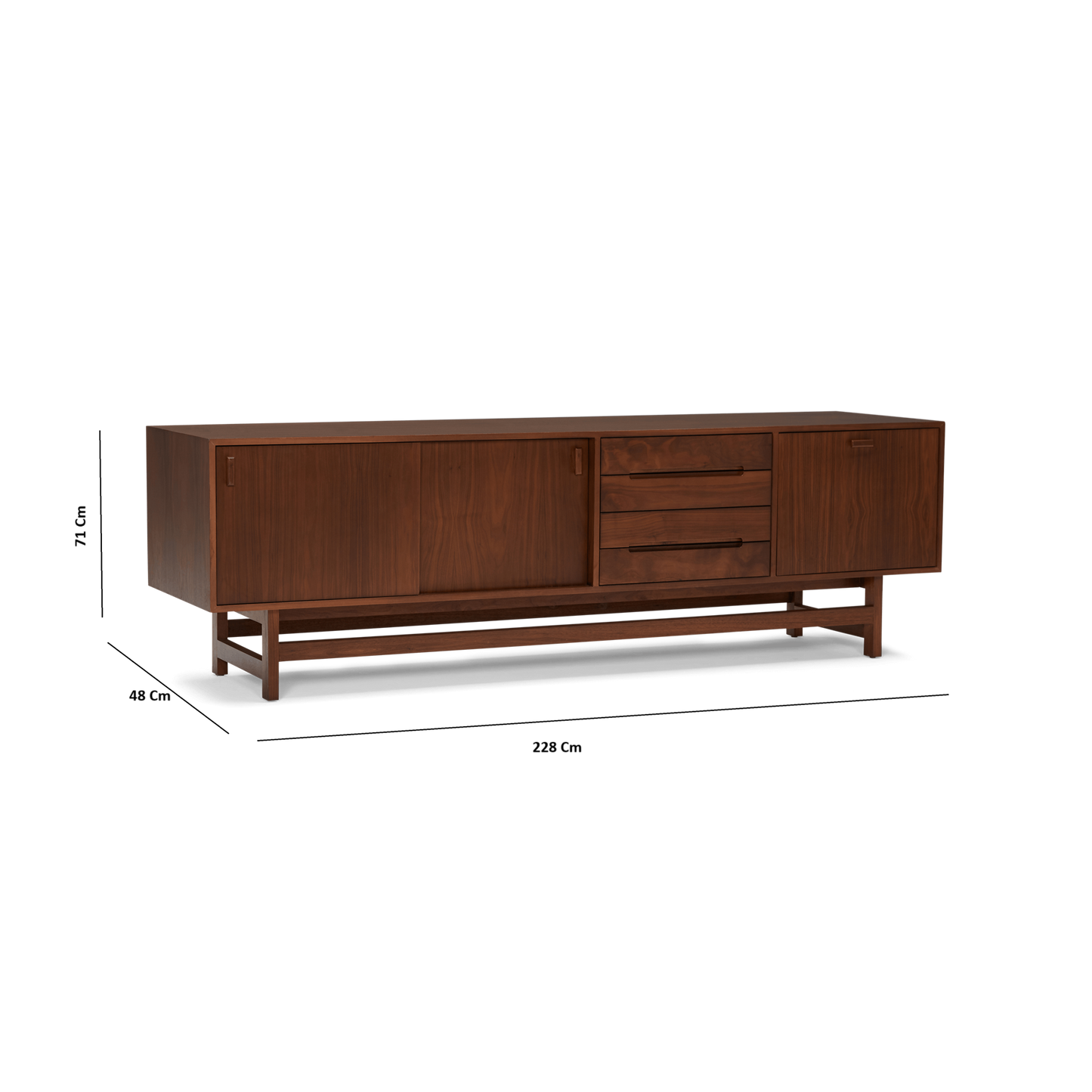 Solid Wood TV Unit with Drawer & Cabinet Storage for Living Room