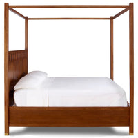 Wooden Poster Bed with Carved Wood Headboard for Bedroom