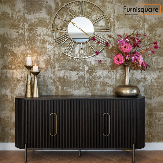 Wooden Sideboard Cabinet with Round Corner for Living Room
