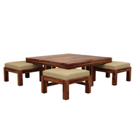 Solid Sheesham Wood  Coffee Table with 4 Stools for Living Room