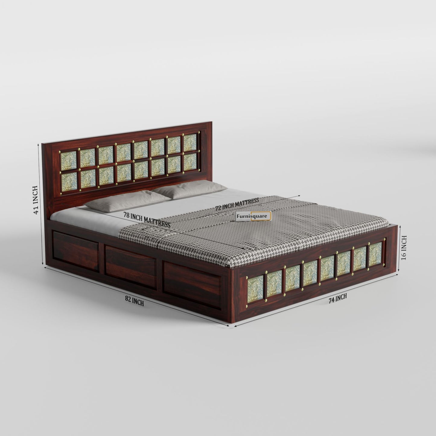 Wooden King Size Bed with Storage for Bedroom