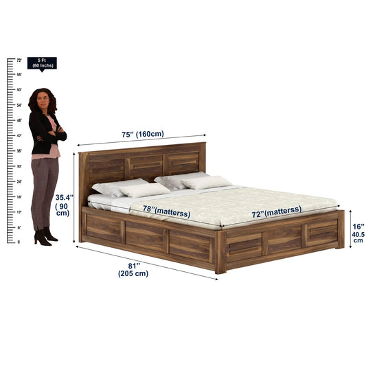 Solid Sheesham Wood King Size Bed with Hydraulic Storage