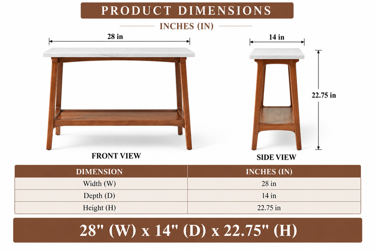 Wooden Marble Top Side Table with Wooden Base