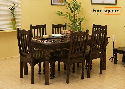 Wooden Dining Table 6 Seater Set with Chairs for Living Room