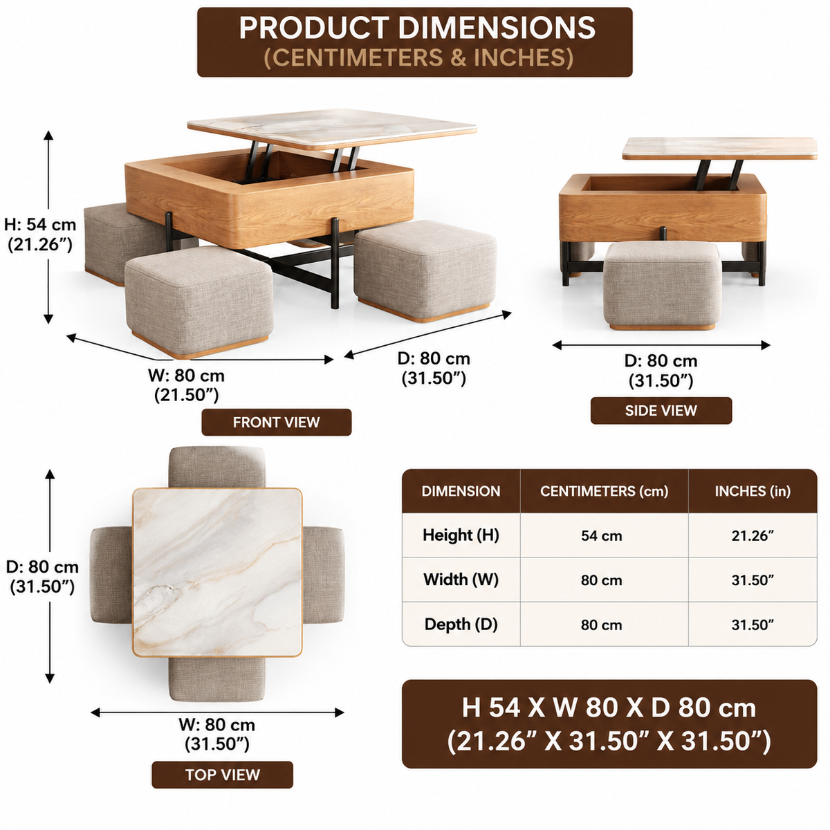 Wooden 4-Seater Coffee Table & Ottoman Set