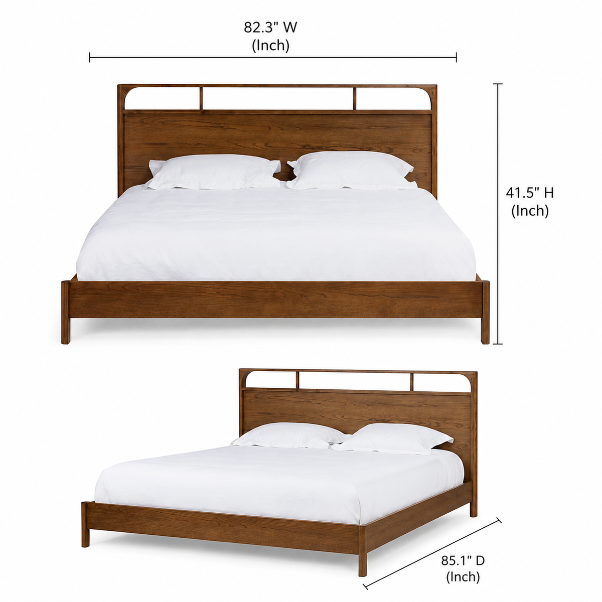 Wooden King Size Bed without Storage in Walnut Finish