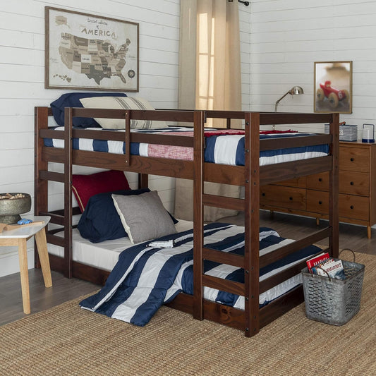 Solid Wood Twin Over Twin Bunk Bed with Angled Ladder