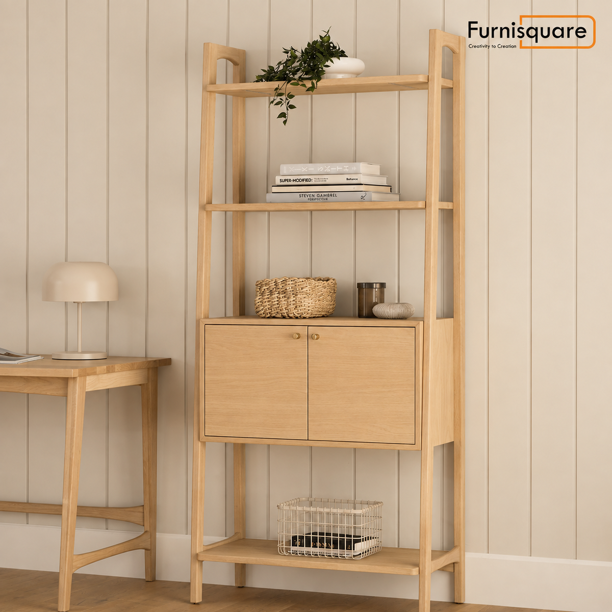 Wooden Ladder Bookshelf for Living Room