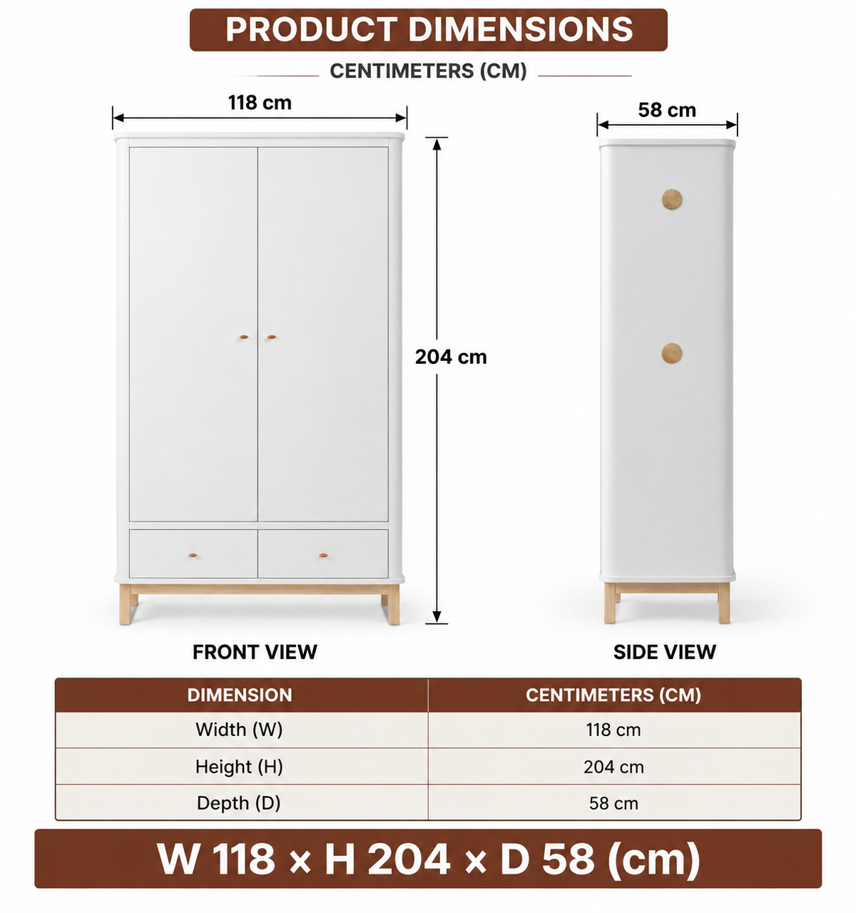 Solid Wood Wardrobe with Drawers for Bedroom in White Finish