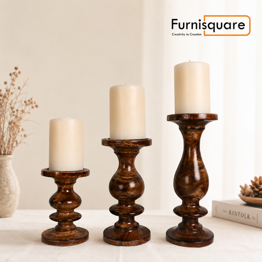 Wooden Candle Holder Set of 3 for Table Decor