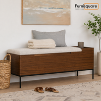 Wooden Storage Bench with Upholstered Seat