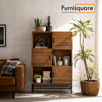 Wooden Chest of Drawer with Cabinet Storage for Living Room in Natural Finish