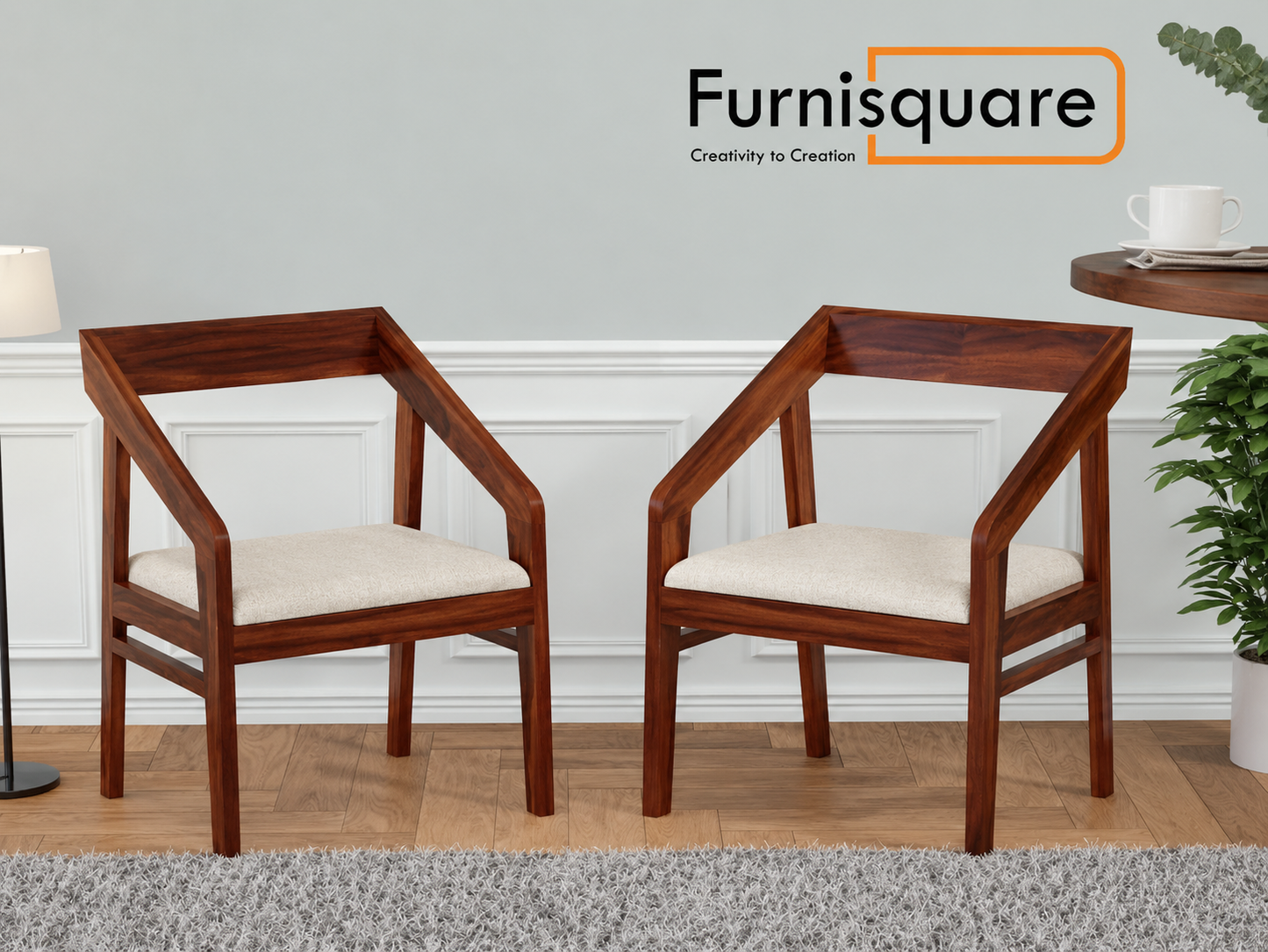 Solid Wood Dining Chair Set of 2 for Dining Room in Walnut Finish