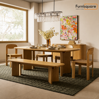 Solid Wood Dining Table 6 Seater with Bench for Dining Room