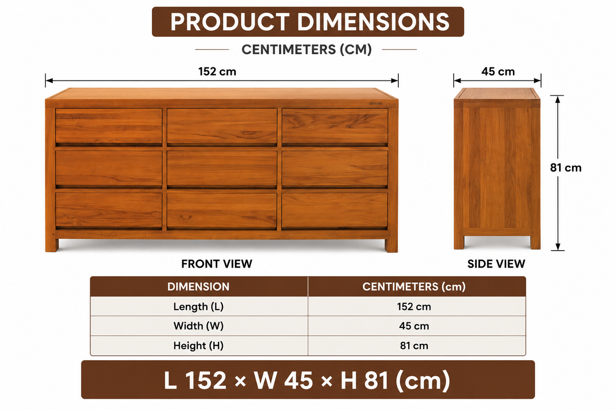Solid Wood Chest of Drawer for Living Room in Natural Finish