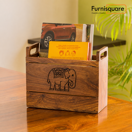Wooden Hand Carved Magazine Stand