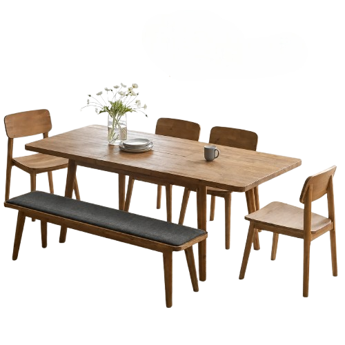 Wooden Extendable Dining Table 6-Seater Set with Bench