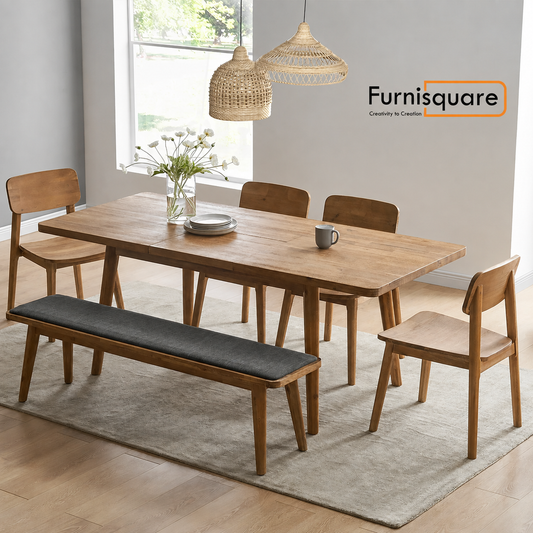 Wooden Extendable Dining Table 6-Seater Set with Bench