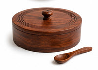 Sheesham Wood Hand Carved Spice Box with Spoon