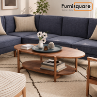 Wooden Coffee Table with Double Shelf in Walnut Finish
