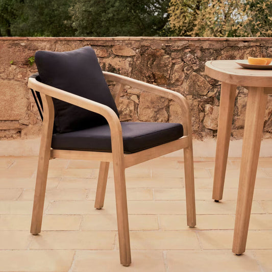 Wooden Dining Chair with Black Cushions