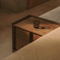 Solid Wood Beside Table with 2 Drawers in Walnut Finish