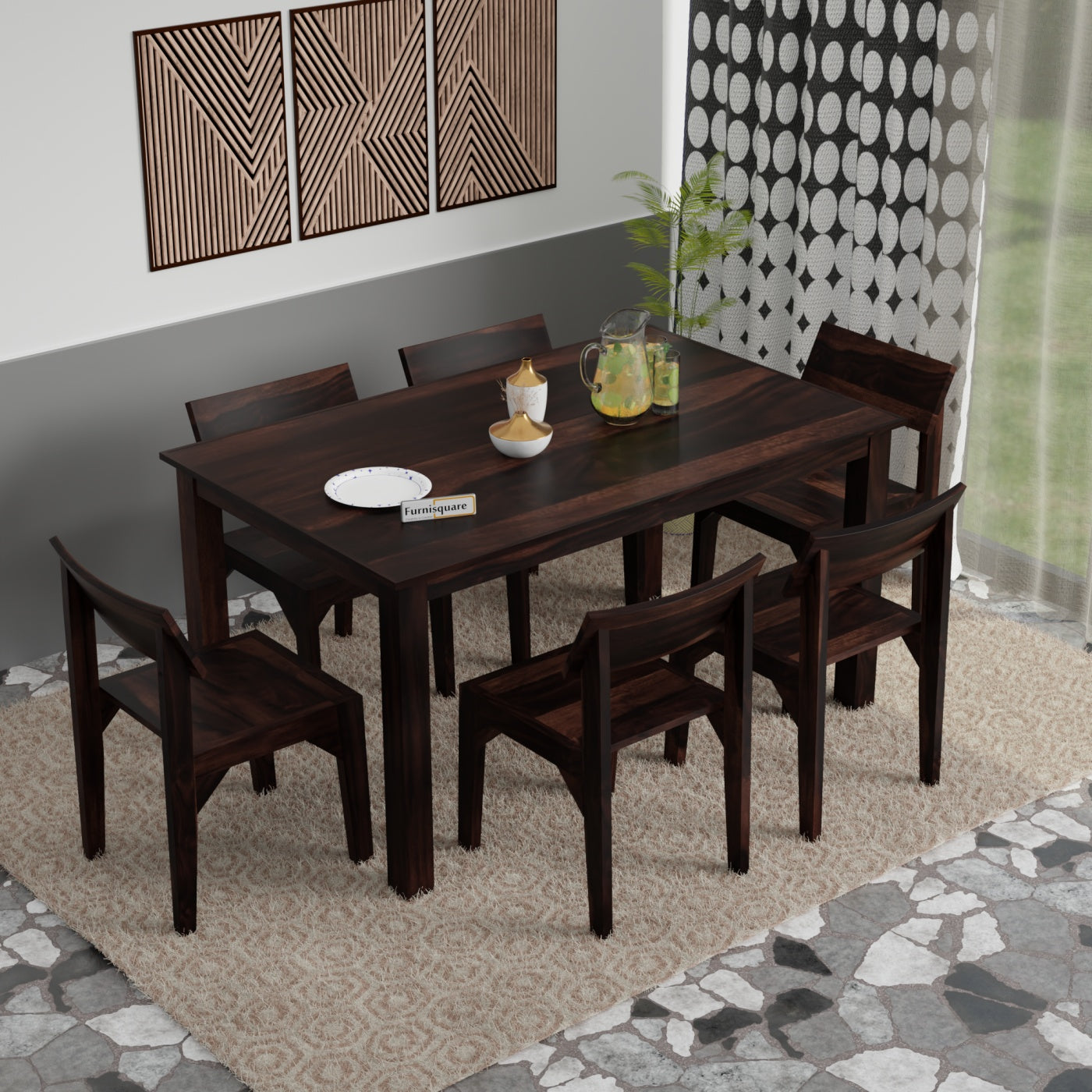 Solid Wood Dining Table 6 Seater with Chair for Dining Room