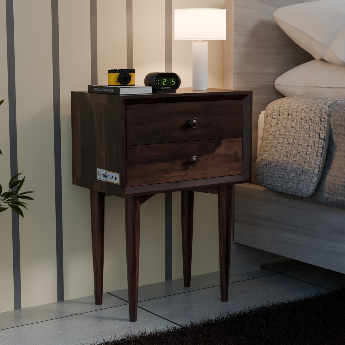 Solid Wood Nightstand for Bedroom with Drawers Storage