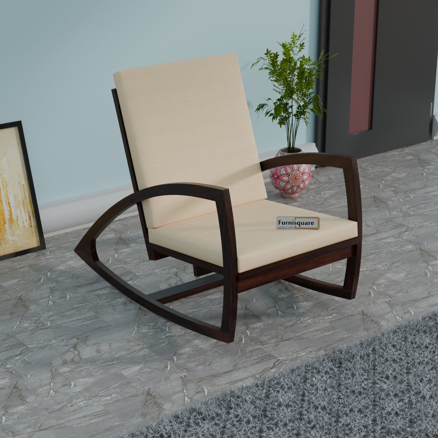 Solid Wood Rocking Arm Rest Chair for Living Room