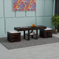 Wooden Coffee Table with Stool for Living Room