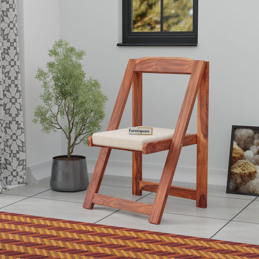 Wooden Folding Chair with Cushioned Seat for Living Room