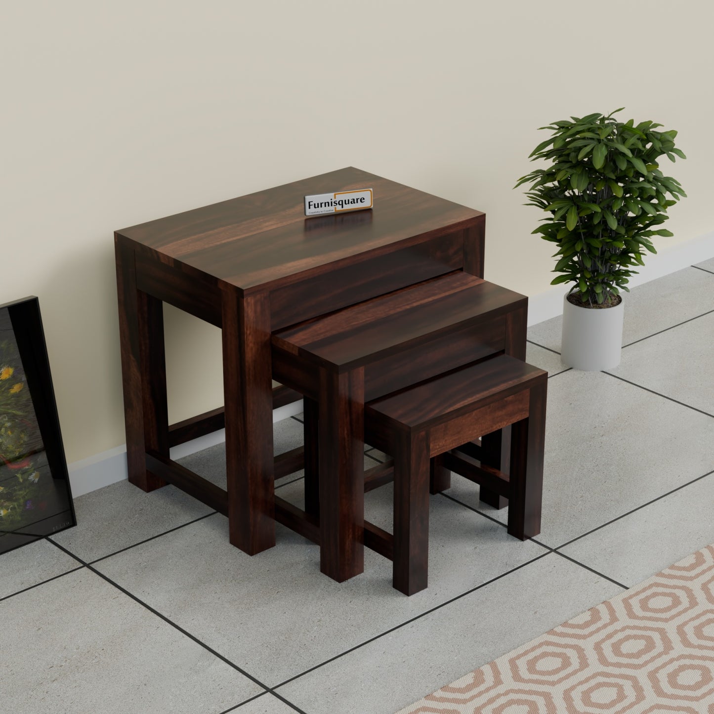 Wooden Nesting Tables Set of 3 Stools for Decor & Living Room