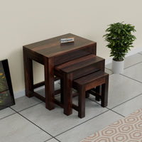 Wooden Nesting Tables Set of 3 Stools for Decor & Living Room